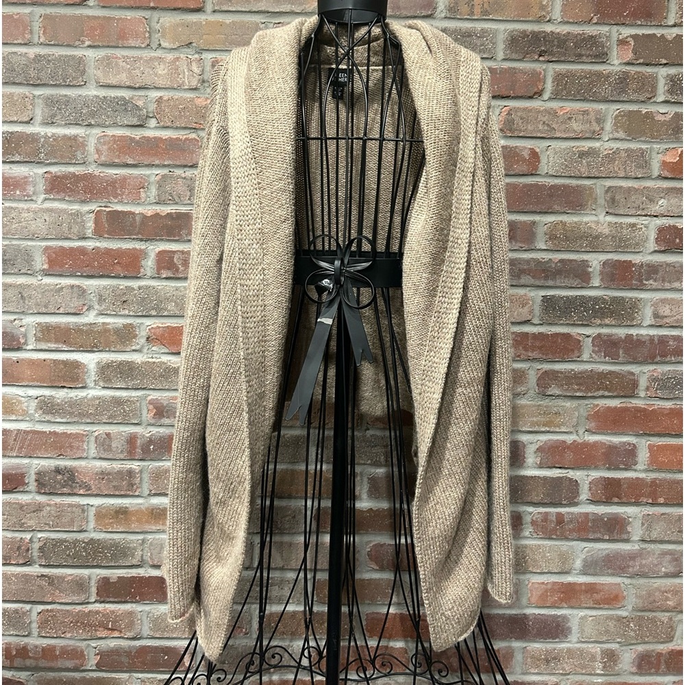 Eileen Fisher Tan Italian Yarn Hooded Cardigan Sweater Size Large